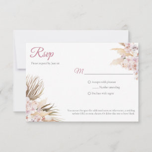 Cartons Réponse Boho Pampas Grass séché Floral Blush Rose Mariage 