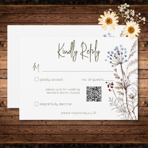 Cartons Réponse Boho Pastel Fleur sauvage Moderne Floral QR Code
