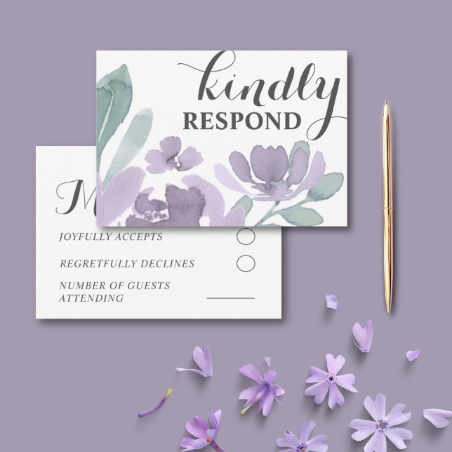 Cartons Réponse Boho Purple Aquarelle Florale Mariage (Créateur téléchargé)
