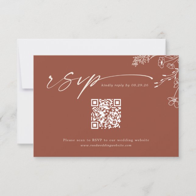 Cartons Réponse Boho Qr Code Terracotta Burnt Orange Wedding (Devant)