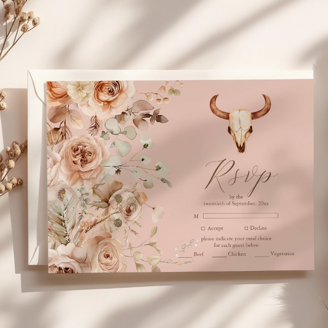 Cartons Réponse Boho rose Floral Mariage occidental (Créateur téléchargé)