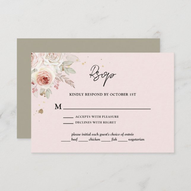 Cartons Réponse Boho rose floral Mariage rustique (Devant / Derrière)