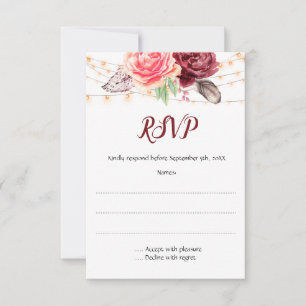 Cartons Réponse Boho Roses plumes Mariage