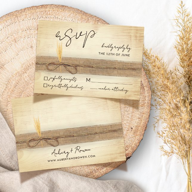 Cartons Réponse Boho Rustique Faux Pampass Mariage éco-bois (Créateur téléchargé)