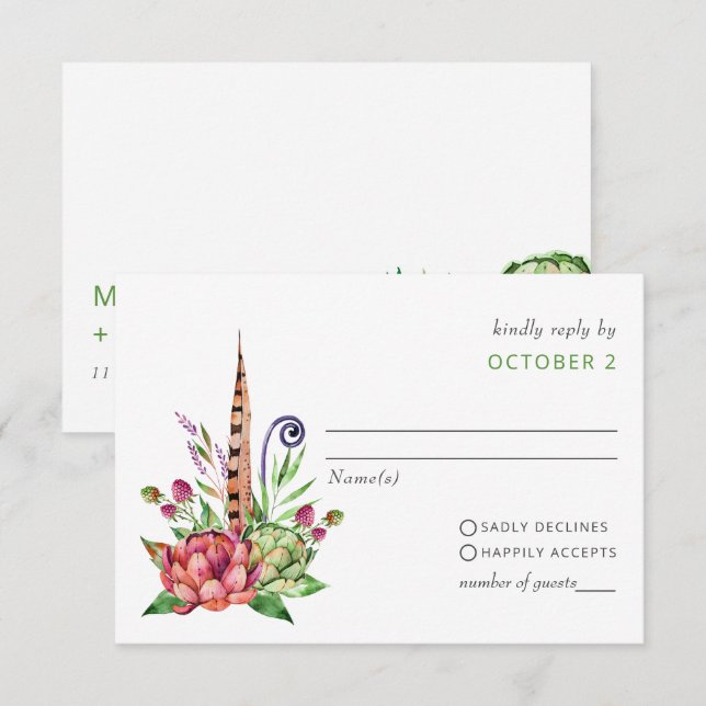 Cartons Réponse Boho Rustique Succulent Cactus Mariage de verdure (Devant / Derrière)