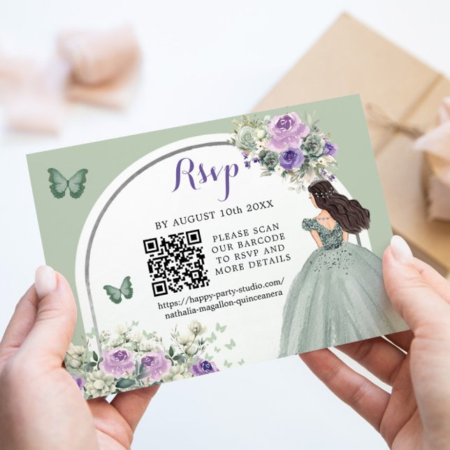 Cartons Réponse Boho Sage Green Lilac Princesse Girl 15 Años QR (Créateur téléchargé)