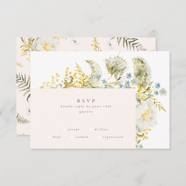 Cartons Réponse Boho Spring Wild Botanal Florals Mariage cadre (Devant / Derrière)