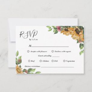 Cartons Réponse Boho Sunflower Restrictions alimentaires Mariage