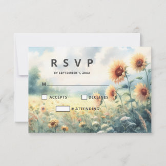 Cartons Réponse Boho Sunflower Watercolor Mariage campagnard rusti
