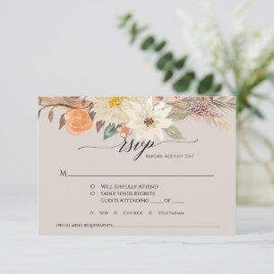 Cartons Réponse BOHO Taupe Terme Chute Florale Pampas Mariage