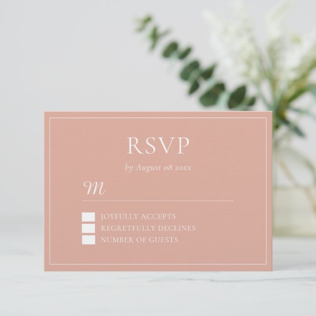 Cartons Réponse Boho teintée feuille rose wreath moderne mariage c (Debout devant)