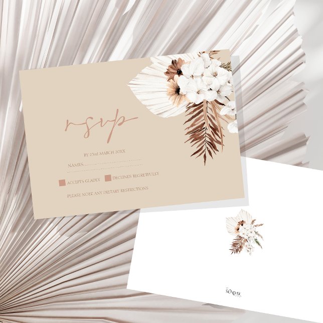 Cartons Réponse Boho Terracotta Beige Pampas Grass Mariage Floral (Boho Terracotta Beige Pampas Grass Floral Wedding RSVP Card)