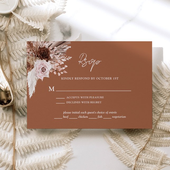Cartons Réponse Boho Terracotta Pampas Grass Mariage Floral (Créateur téléchargé)