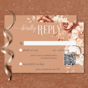 Cartons Réponse Boho Terracotta Pêche & Crème Floral Code QR