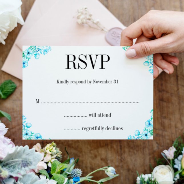 Cartons Réponse Boho Turquoise Poppies et Ferns Mariage (Créateur téléchargé)