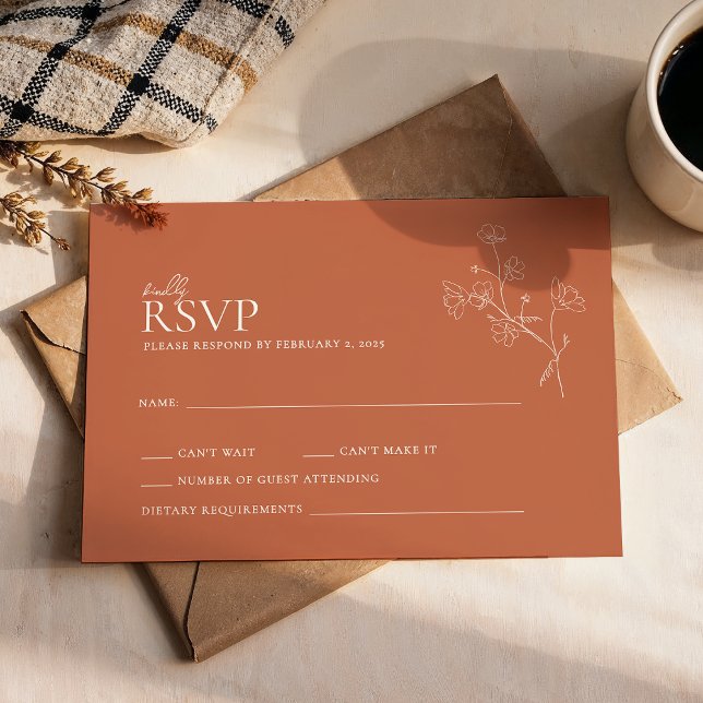 Cartons Réponse Boho Warm Sienna Terracotta Mariage Floral (Créateur téléchargé)
