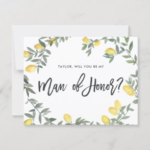 Cartons Réponse Boho Watercolor Lemon Wreath Man of Honor Card