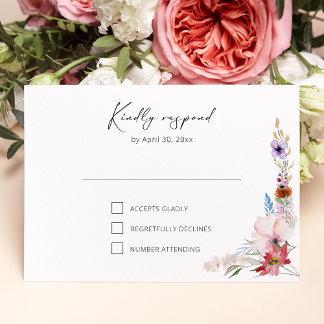 Cartons Réponse Boho Watercolor Wildflower Calligraphy Wedding