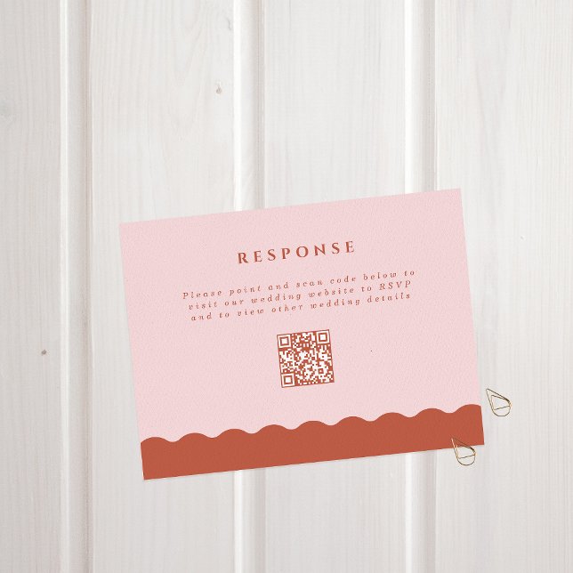 Cartons Réponse Boho Wavy Edge Terracotta & Blush QR Code Mariage (Créateur téléchargé)