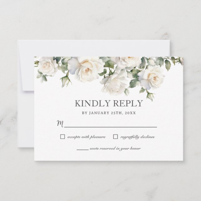 Cartons Réponse Boho White Ivory Rose Floral Greenery Mariage (Devant)