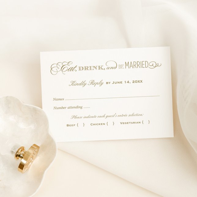 Cartons Réponse Boire et être marié Antique Gold Mariage (Créateur téléchargé)