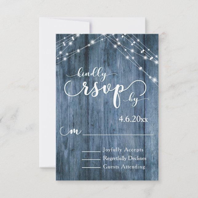 Cartons Réponse Bois bleu rustique, Chaînes lumineuses blanches RS (Devant)