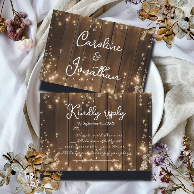 Cartons Réponse Bois Chaîne rustique Clair Blanc Floral Demande de (Créateur téléchargé)
