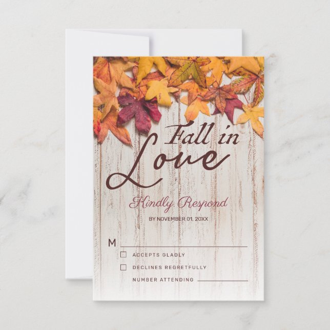 Cartons Réponse Bois rustique chute dans l'amour Feuilles automnal (Devant)