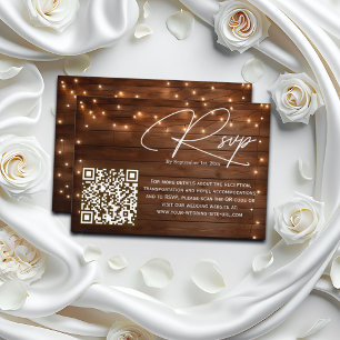 Cartons Réponse Bois Rustique voyants à cordes QR Code Mariage RSV