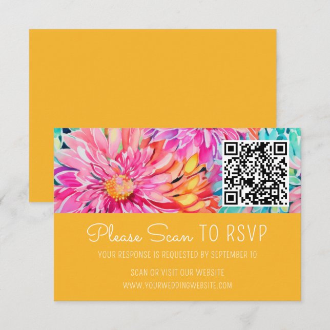 Cartons Réponse Boîtier de code QR couleur Mariage Floral (Devant / Derrière)