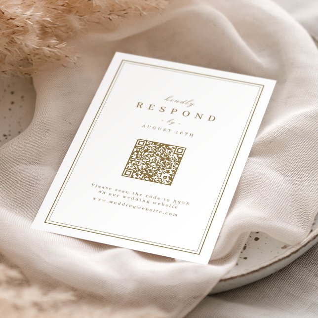 Cartons Réponse Bordures élégantes classe or QR code mariage (Elegant borders gold classy QR code wedding RSVP Card)