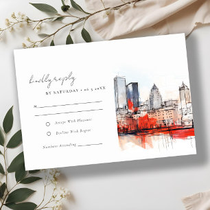 Cartons Réponse Boston Massachusetts City Scape Mariage d'aquarell