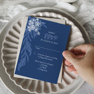 Cartons Réponse Botanique Floral Navy Dusty Blue Mariage