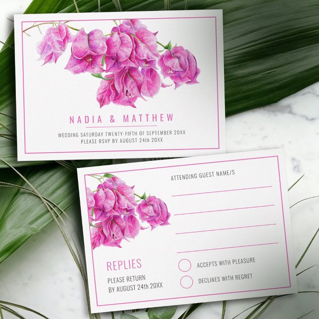Cartons Réponse Bougainvillea aquarelle rose blanc mariage (Créateur téléchargé)