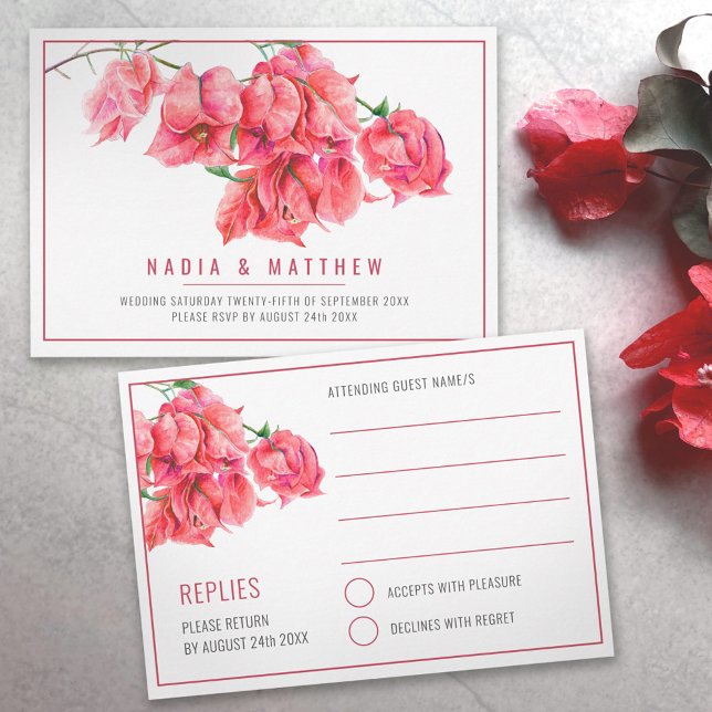 Cartons Réponse Bougainvillea aquarelle rouge rose blanc mariage (Créateur téléchargé)