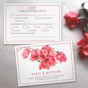 Cartons Réponse Bougainvillea aquarelle rouge rose mariage repas