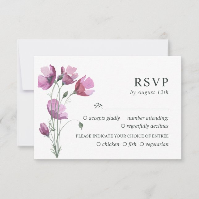 Cartons Réponse Bouquet floral violet. Mariage simple rustique RSV (Devant)