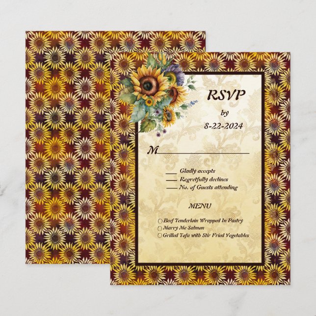 Cartons Réponse Bouquet Sunflowers Or Brown (Devant / Derrière)