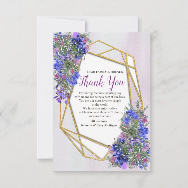 Cartons Réponse Bouquets de fleurs géométriques Gold et Lavender (Devant)