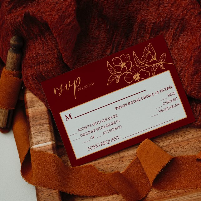 Cartons Réponse Bourgogne Gold Floral Mariage demande de chant RSV (Créateur téléchargé)