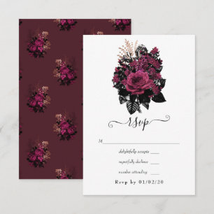 Cartons Réponse Bourgogne - Marsala et Rose Gold Floral Mariage