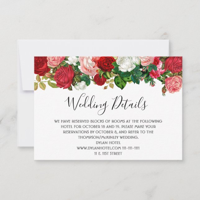 Cartons Réponse Bourgogne Rose Floral Garland Détails du Mariage (Devant)