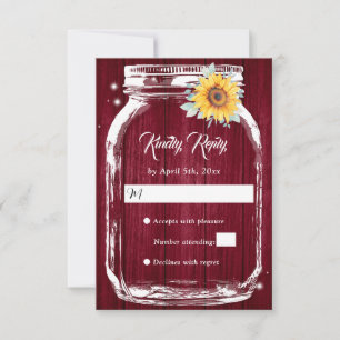 Cartons Réponse Bourgogne Russe Mason Jar Mariage tournesol