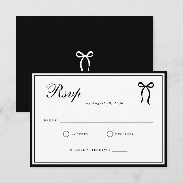 Cartons Réponse Bow Classic Old Money Black & White Wedding (Devant / Derrière)