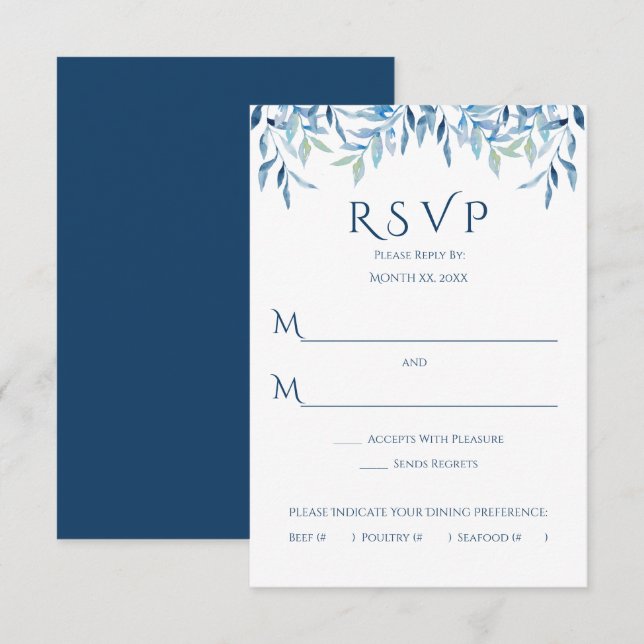 Cartons Réponse Branches de saule bleu, Mariage d'aquarelle (Devant / Derrière)