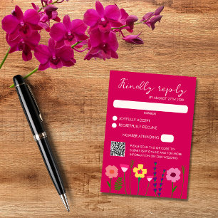 Cartons Réponse Bright & Bold Fuchsia Rose Floral Mariage QR Code