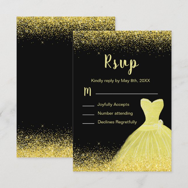 Cartons Réponse Bright Yellow Dress Faux Glitter Sweet 16 Birthday (Devant / Derrière)