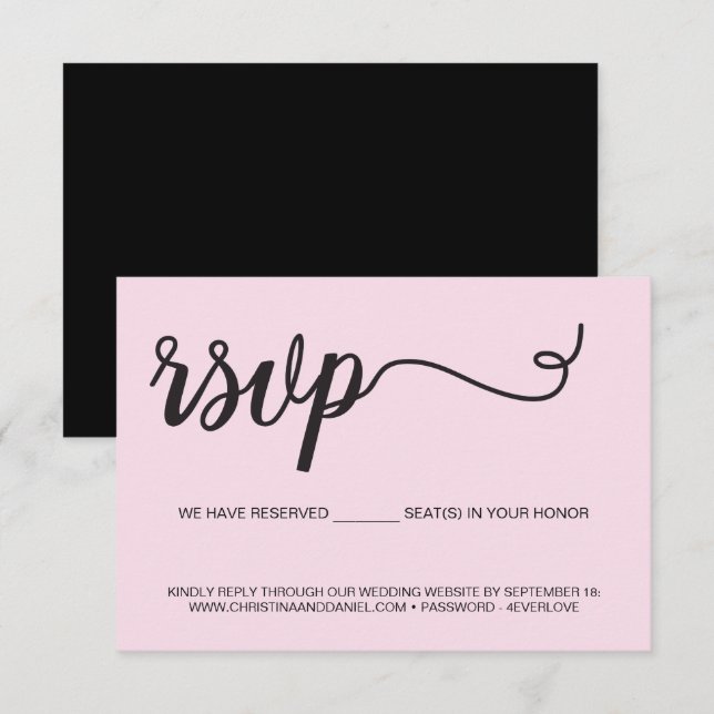 Cartons Réponse Budget Rose Black Mariage Sièges réservés (Devant / Derrière)