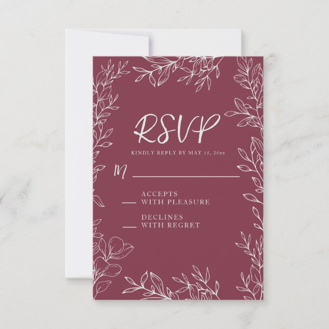 Cartons Réponse Burgundy Berry Botanical Line Mariage d'art (Devant)