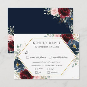 Cartons Réponse Burgundy Blush Blue Floral Greenery Repas Mariage